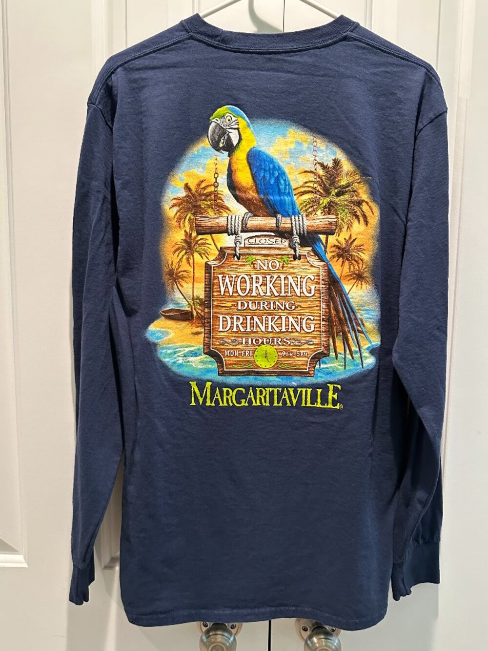 Margaritaville Navy Long Sleeve T-Shirt Parrot Graphic No Working Drinking Hours